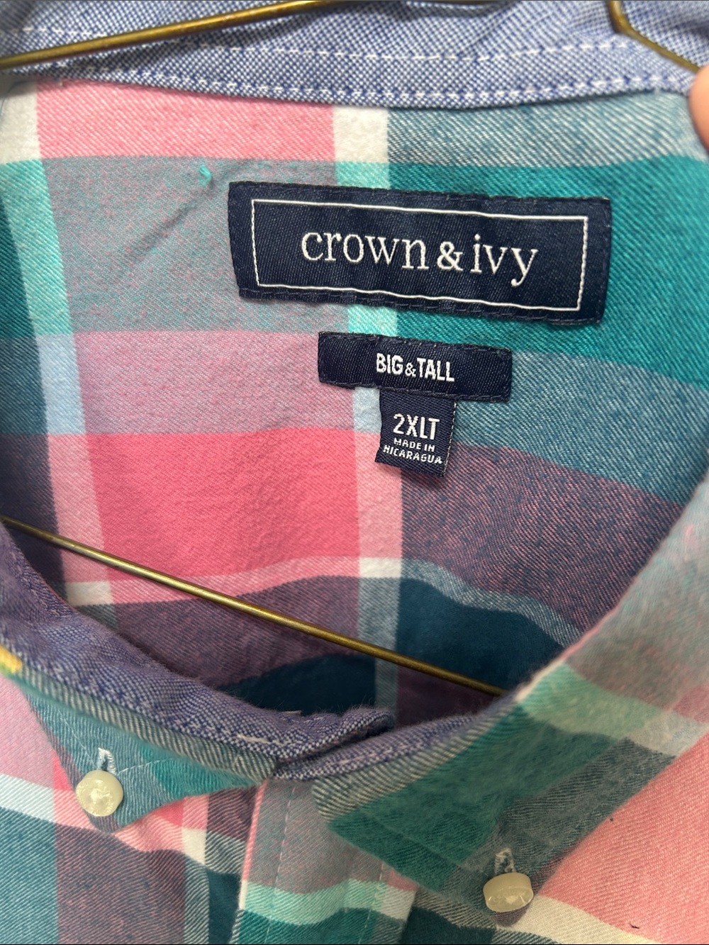 Crown & Ivy Pink and Teal Plaid Button-Down Shirt Size XXL